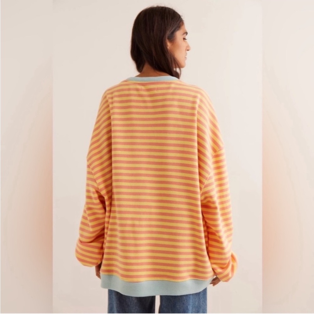 NWOT Free People We The Free Classic Striped Crewneck in Latte Combo Size Large - Picture 6 of 8